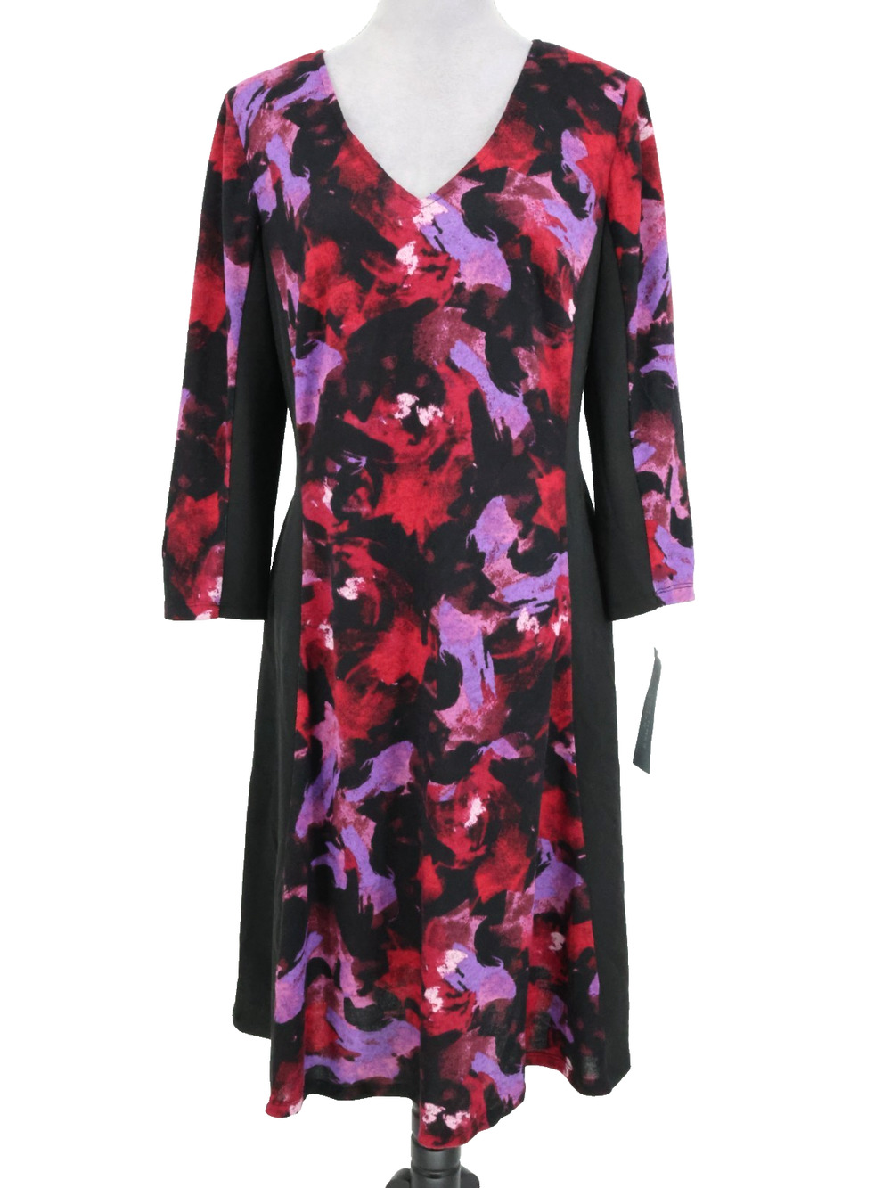 London Times Dress Plus Size 14W Black Red Stretch Knit Sweater V Neck New